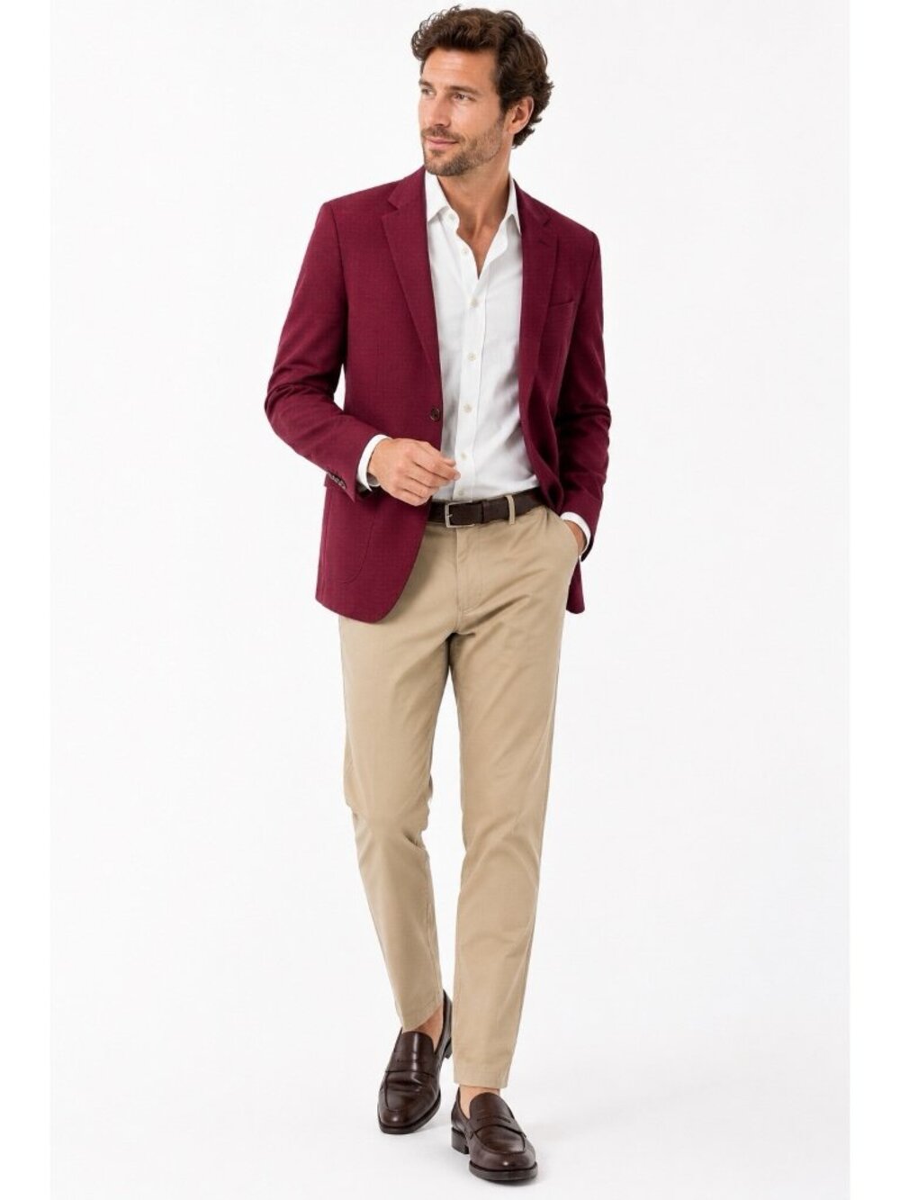 TOMMY HILFIGER jacket blazer unstructured maroon 46L worsted wool stretch casual
